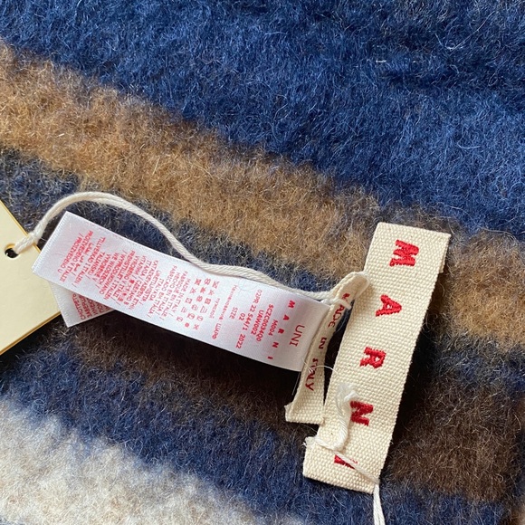 New Marni Wool alpaca Scarf ink Blue and Brown Stripes - Picture 2 of 6